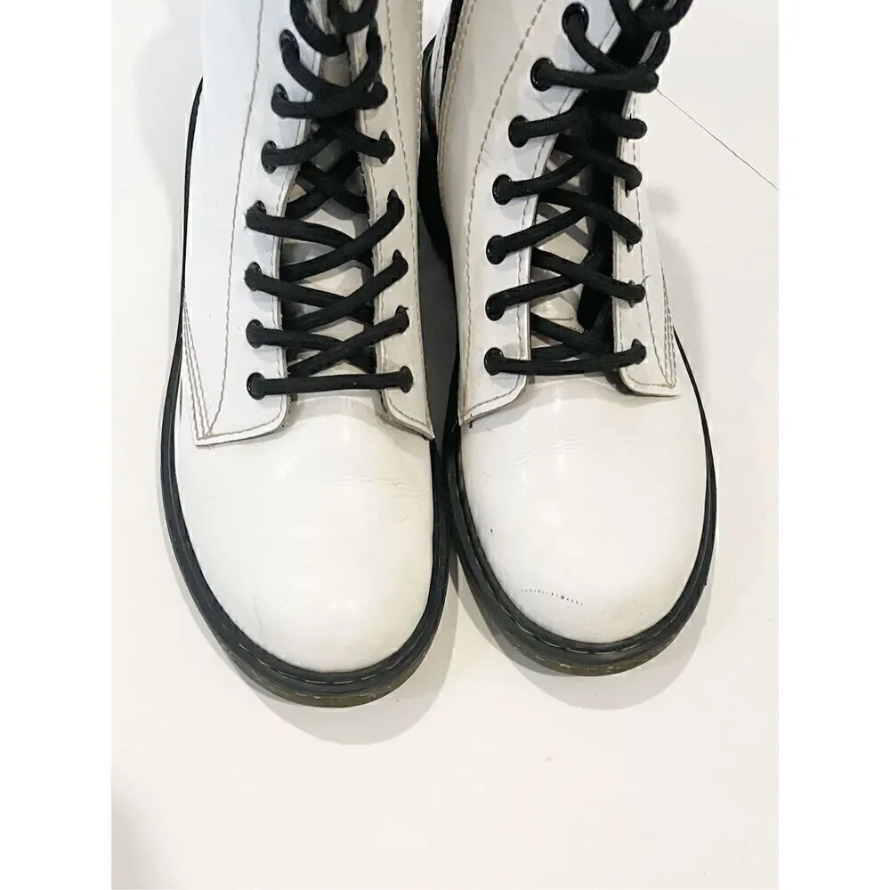 Dr. Martens style 1460 Combat Boot White Patent leather Girls Size 5